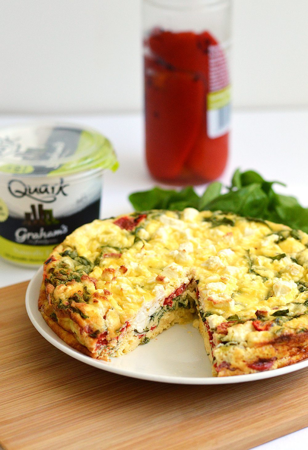 Roasted red pepper feta and spinach crustless quiche