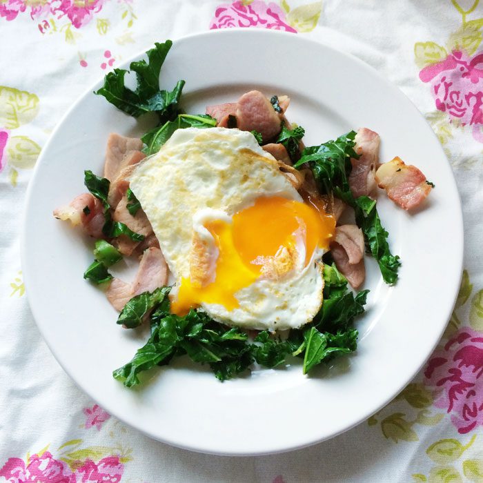 Bacon kale hash with fried egg