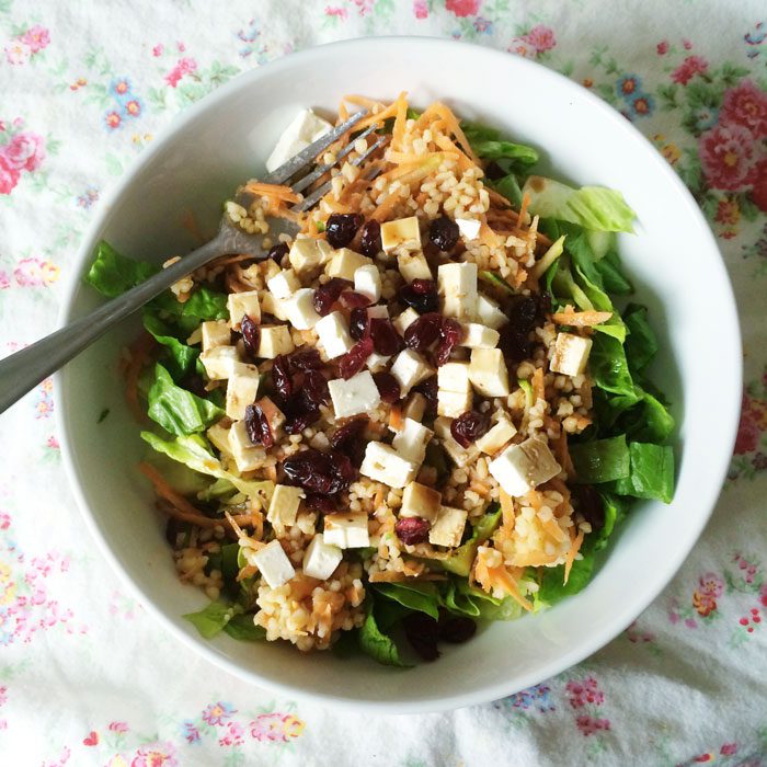 Carrot feta cranberry bulgur wheat salad