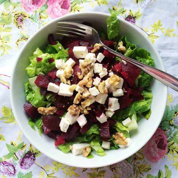 Feta beetroot and walnut salad