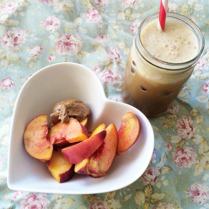 Peaches almond butter iced coffee