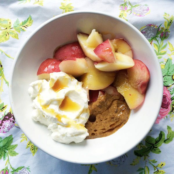 Peaches yoghurt almond butter honey