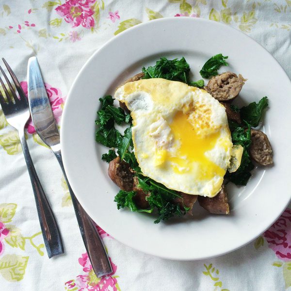 Sausage and kale hash with fried egg