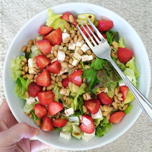 Strawberry feta soya bean salad