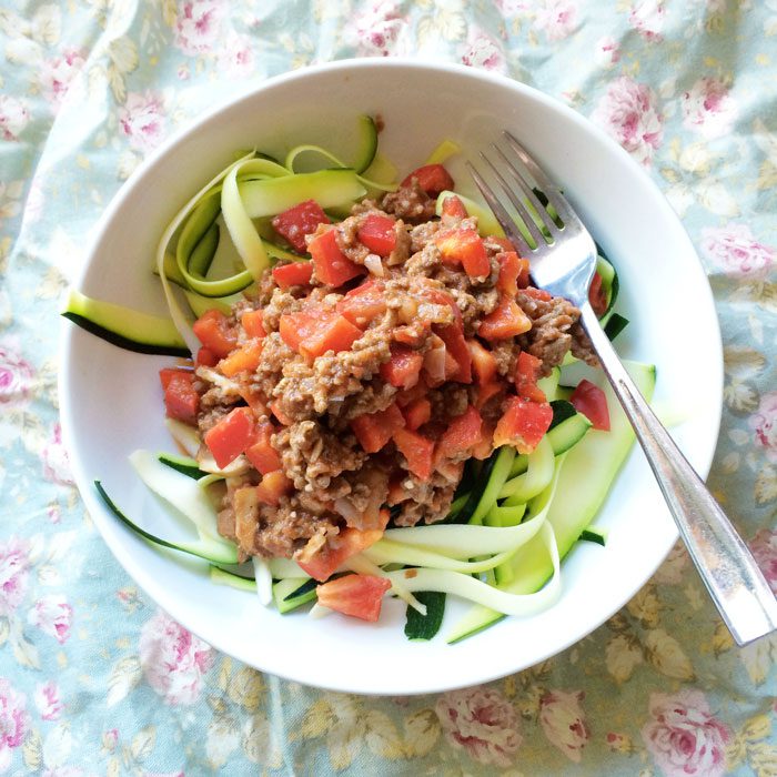 Beef ragu with courgette spaghetti