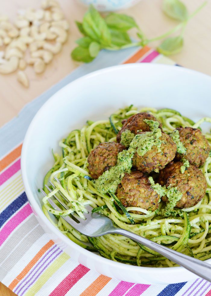 Great Food Falafel Meatballs with Courgette Pasta and Superfood Pesto ...