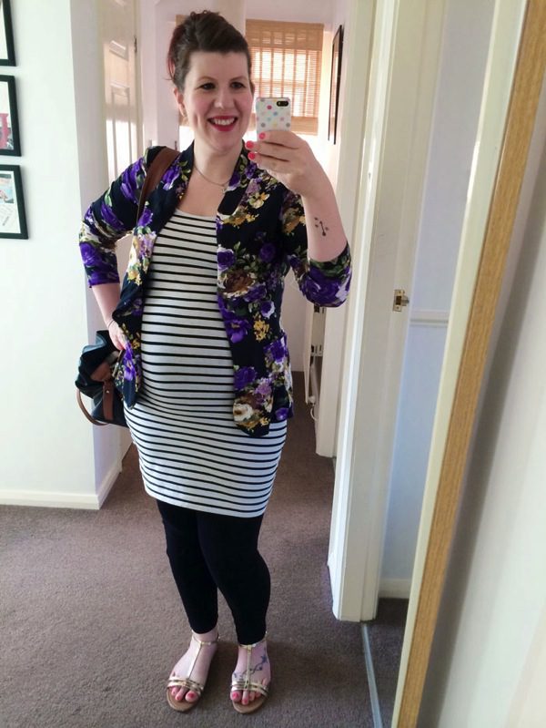 Maternity style stripy dress floral blazer