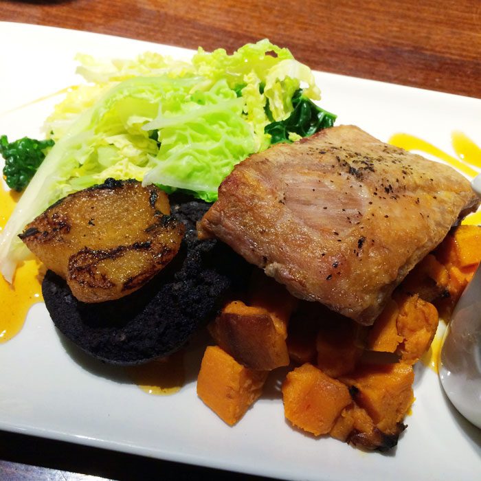 Pork belly with sweet potato and ginger sauce