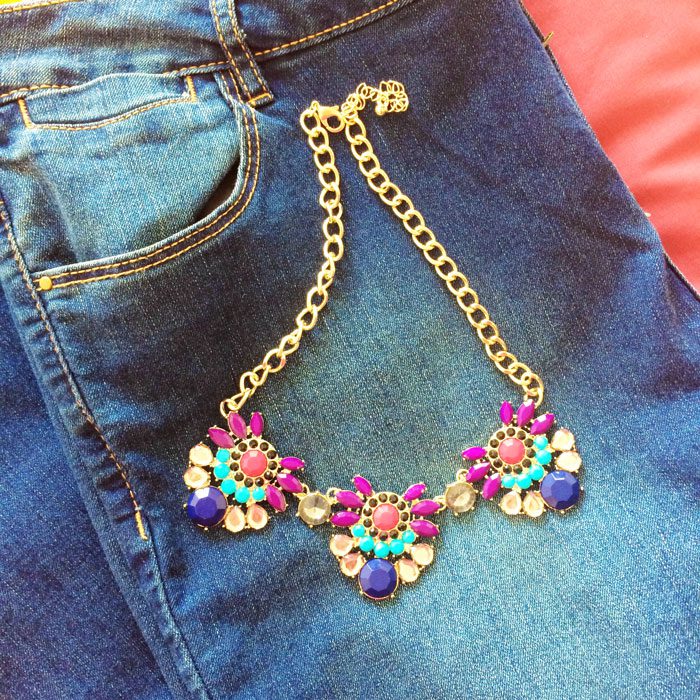 Jeans and statement necklace