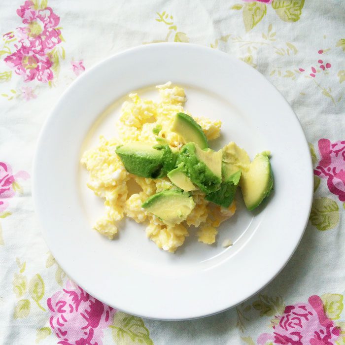 Scrambled eggs and avocado