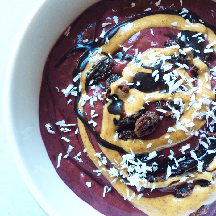 Choc cherry smoothie in a bowl
