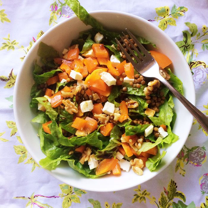 Lentil feta walnut salad