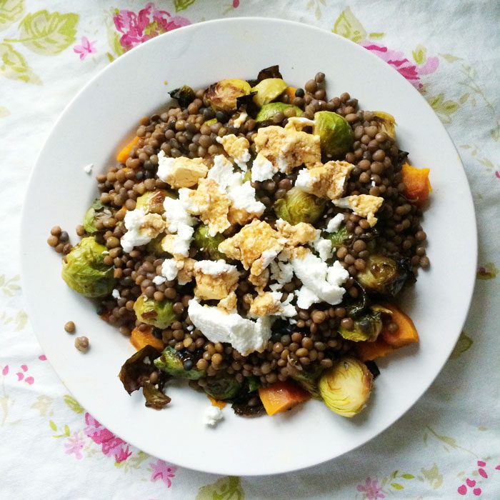 Lentils brussels squash goats cheese