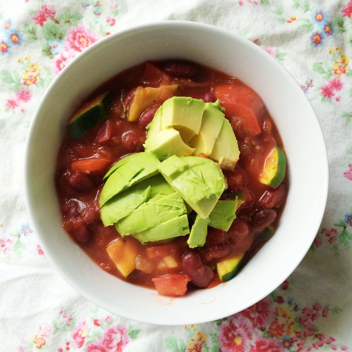 Veggie chilli with avocado