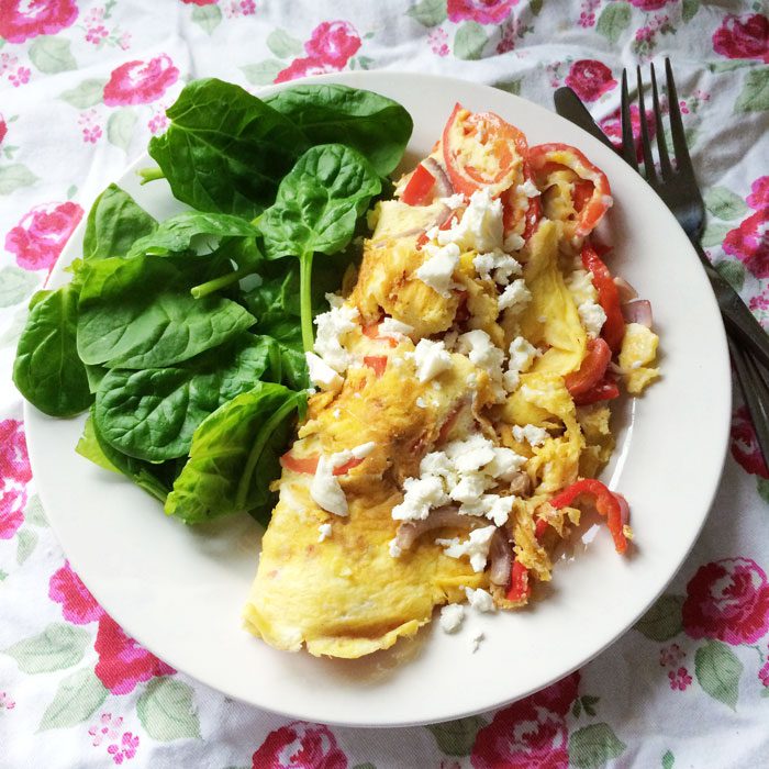 Feta onion and red pepper omelette