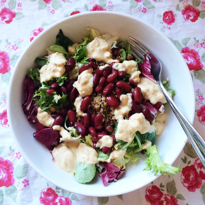 Bean and quinoa salad with hummus