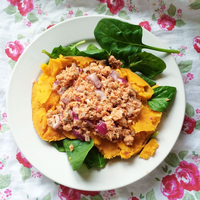 Sweet potato with tinned salmon