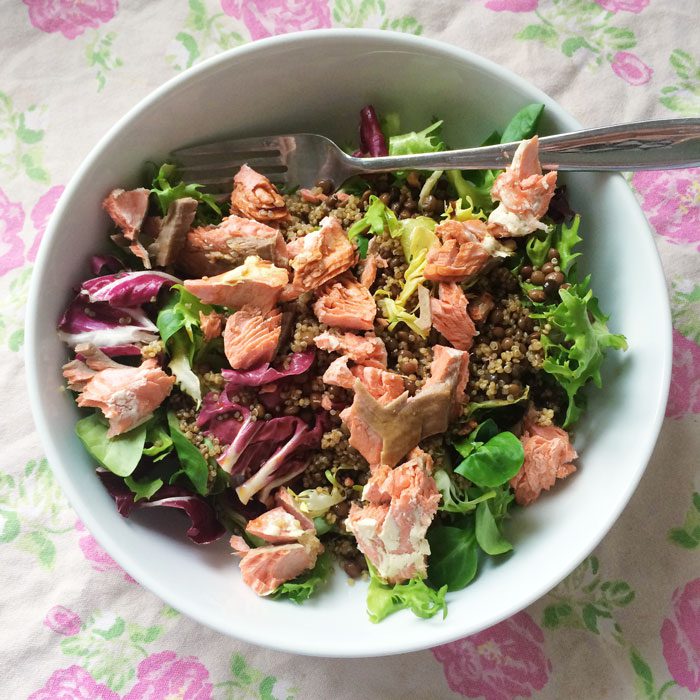 Salmon lentil quinoa salad