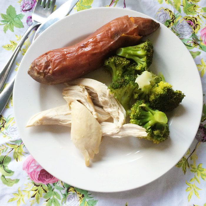 Chicken with sweet potato and broccoli
