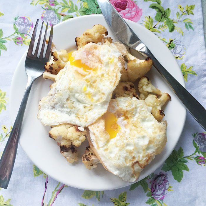 Roast cauliflower with fried egg