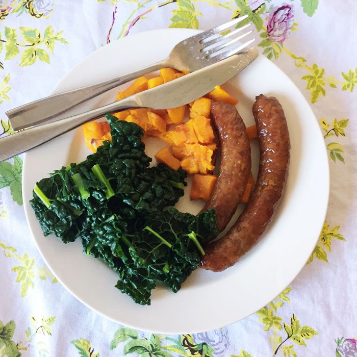 Sausages butternut kale