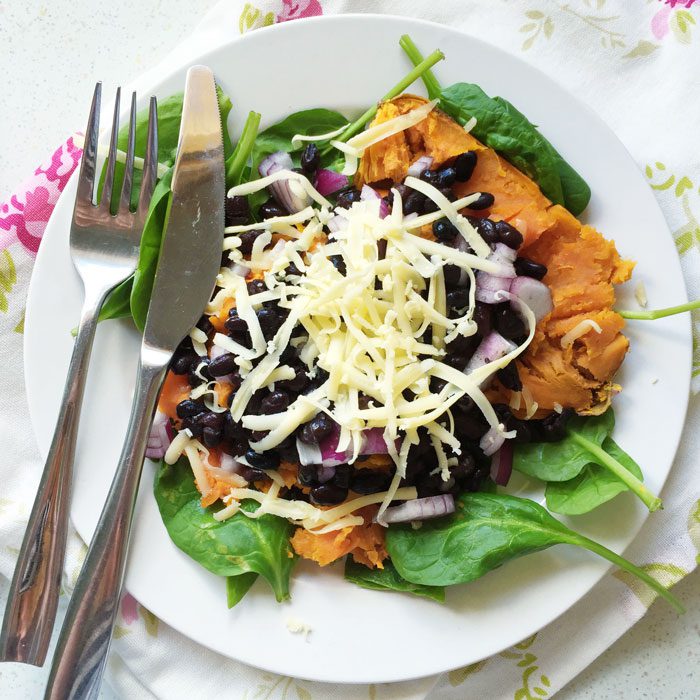 Sweet potato with black beans and cheese