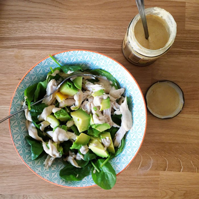 Chicken salad with tahini dressing