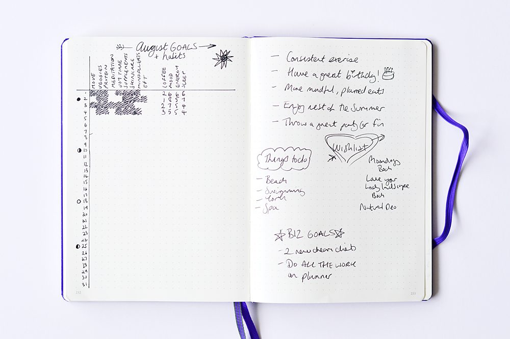 How to use a bullet journal for health and wellbeing: month bullet journal spread